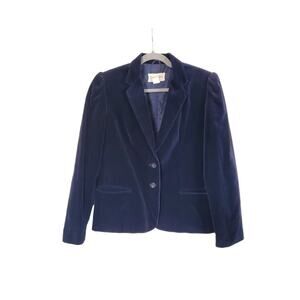 Vintage Legends Dark Blue Velvet Blazer with Long Puff Sleeves 2-Button Size 6